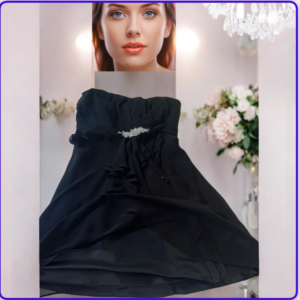 Andrew Adela Vintage Black Evening Embellished  Dress Formal Strapless
